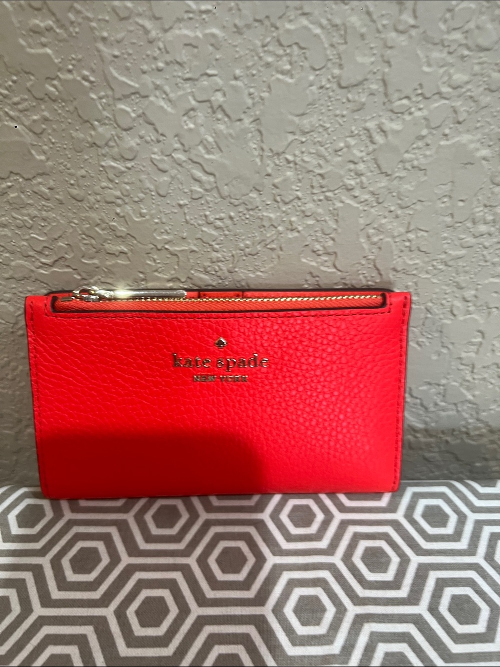 kate spade Bright geranium Lelia Pebbled Leather Zip Wallet